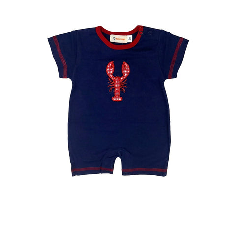 navy short sleeve romper with lobster detail