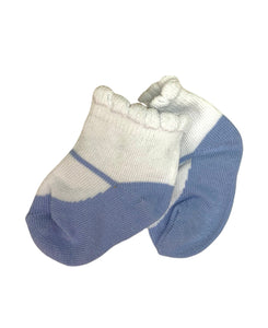 white socks with light blue Mary Jane shoe design