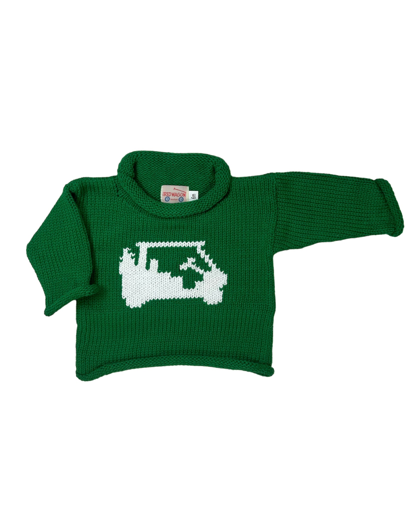 kelly green long sleeve sweater with white golf cart in center