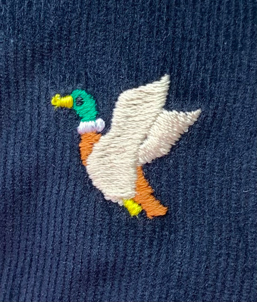 close up of embroidered mallard duck