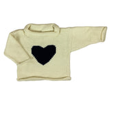 ivory sweater with navy heart in center 