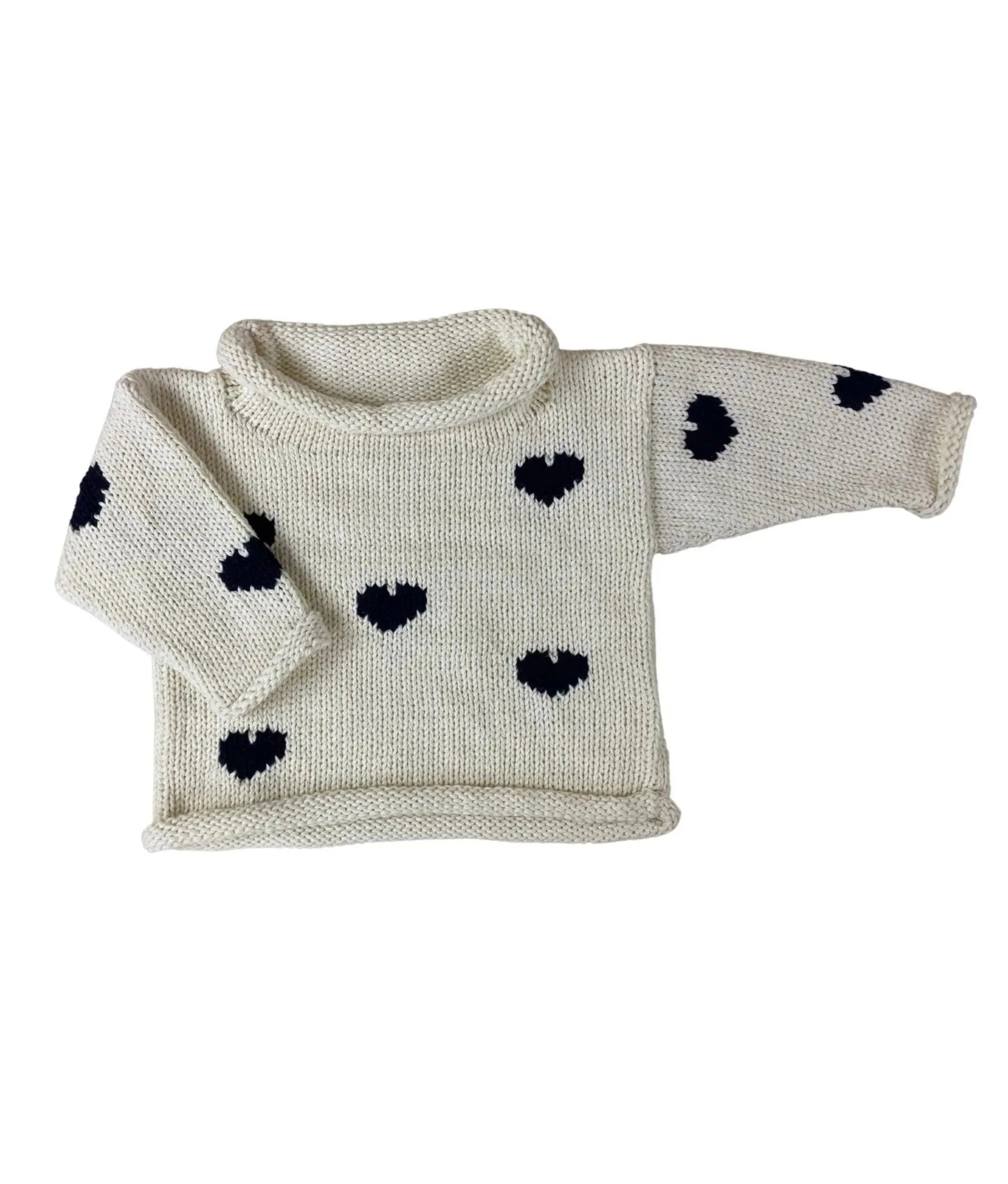 Children's Ivory and Navy All Over Hearts Roll Neck Sweater | The