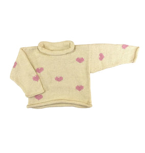 ivory sweater with pink hearts all over