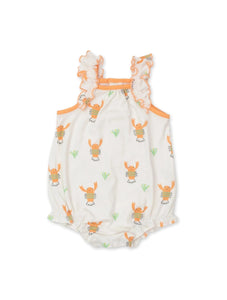 white bubble with orange lobster and ruffle straps
