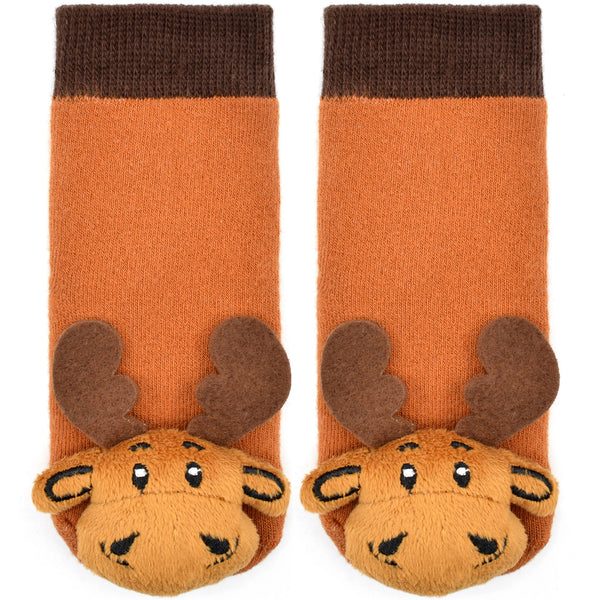 close up of moose rattle socks