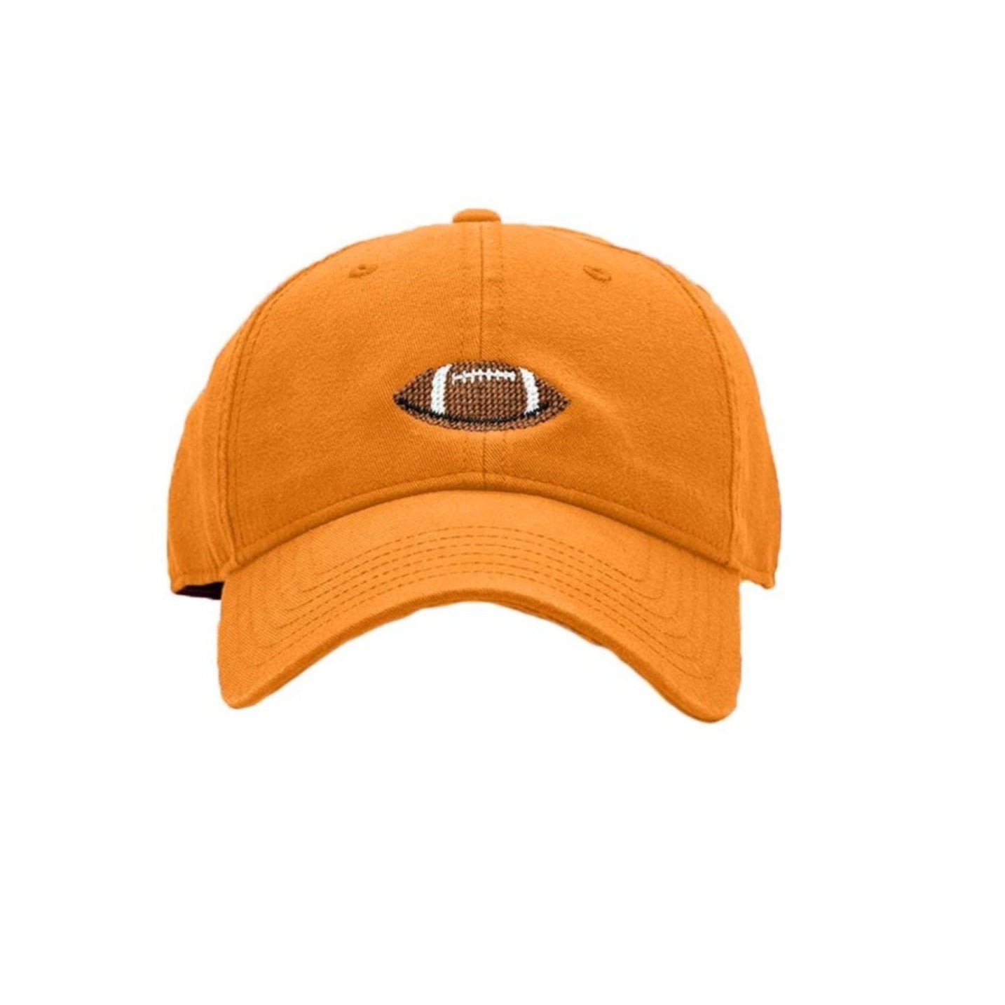light orange hat with brown and white football