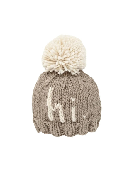 pebble brown hat with ivory hi. and ivory pom