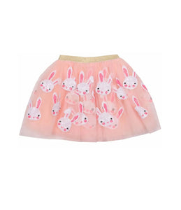 pink tutu with white sequin bunnies all over