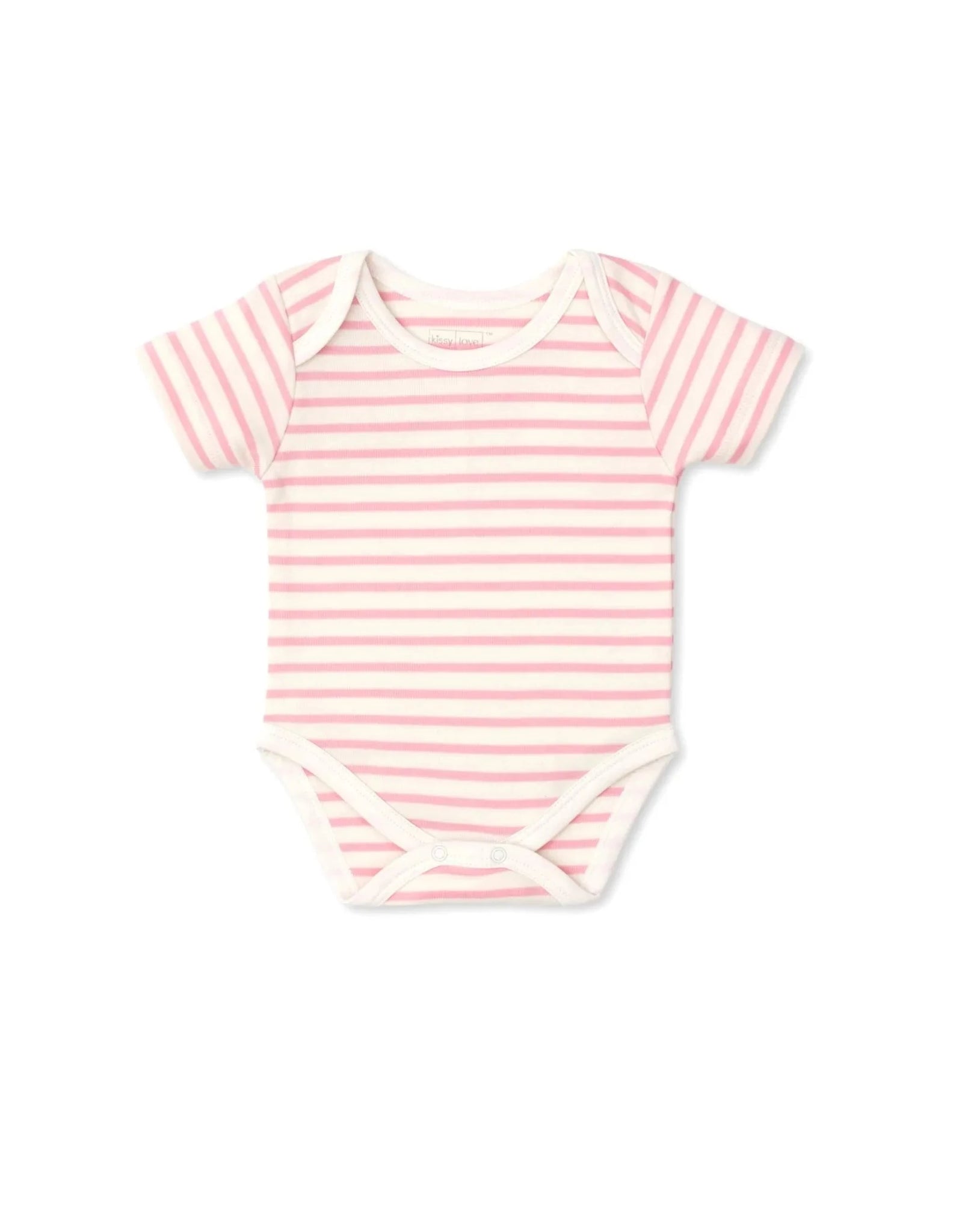 pink and white striped short sleeve onesie