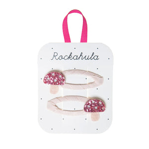 pink glitter toadstool hair clips