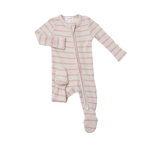 ivory footie with pink stripes